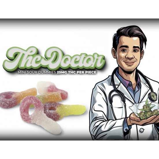 THC Mini Sour Dummies 16 sweets per pack 25mg THC  per piece.