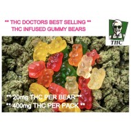 Gummy Bears, Pack of 20 Infused With THC, 20mg THC In Each Bear, 400mg per pack.