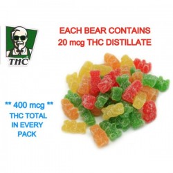 Gummy Bears, Pack of 20 Infused With THC, 20mg THC In Each Bear, 400mg per pack.